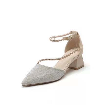 Elegant thick heel pointed hollow single shoes for women